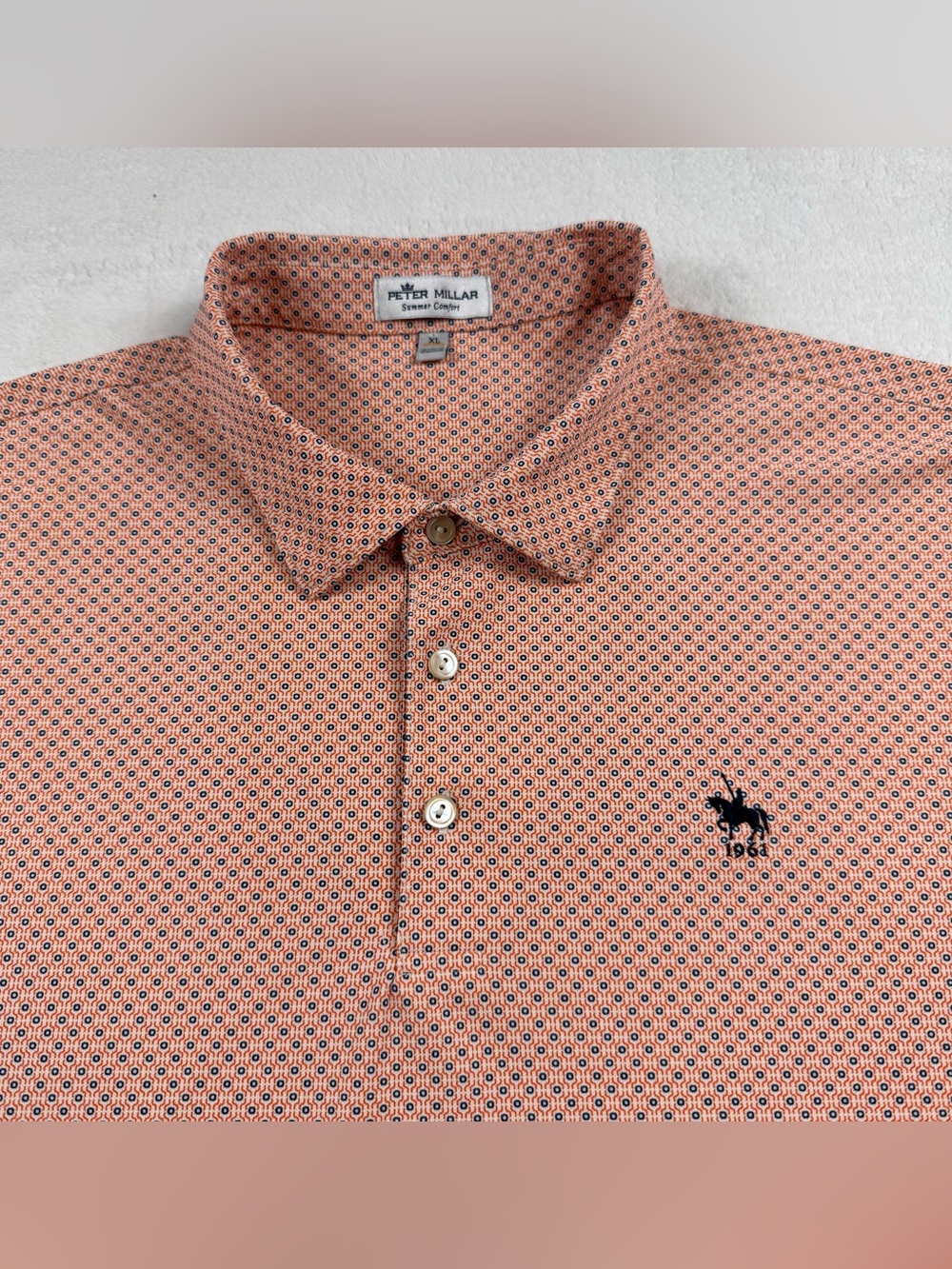 Peter Millar summer comfort polo golf shirt men’s XL orange geometric dots print